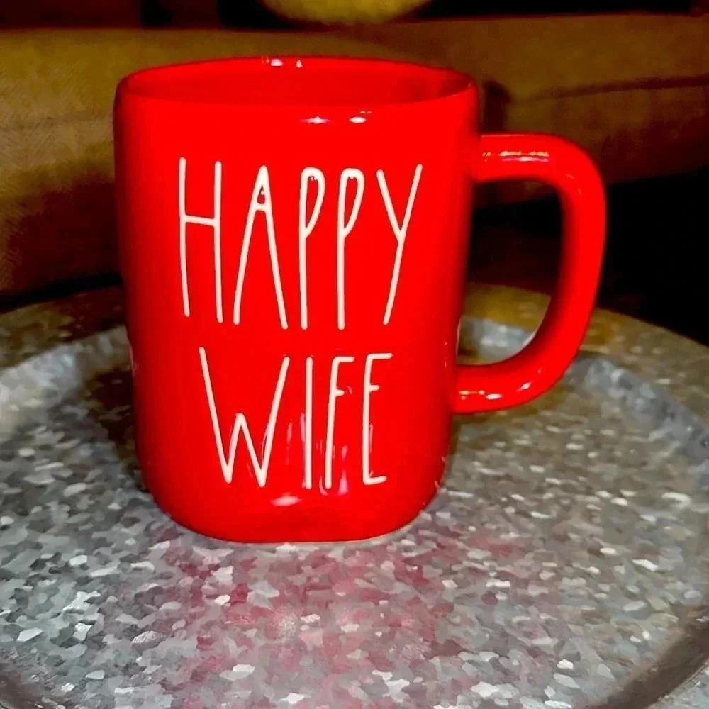 Rae Dunn Happy Wife Red Coffee/Tea Drinking Mug/Cup Collectible